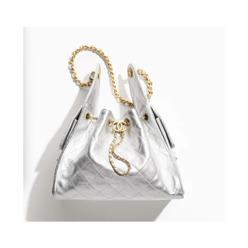Chanel 25 Small handbag -Silver Lambskin 